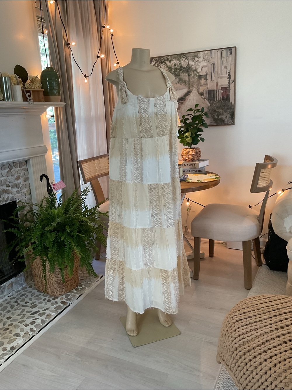 Liverpool Cream and White Tiered Lace Maxi Dress